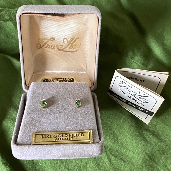 Tru-Kay I August Birthstone Earrings I 14KT GF - Picture 1 of 11